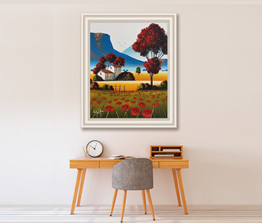 A Nicky van Rensburg painting of a tuscany scene with poppies