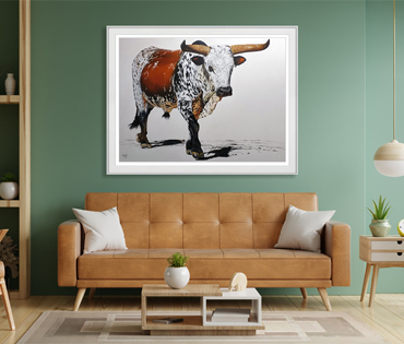A Nicky van Rensburg painting of a full body Nguni