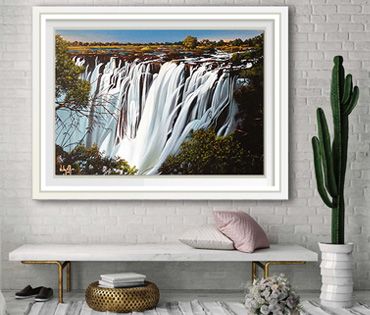 A Nicky van Rensburg painting of a Victoria Falls
