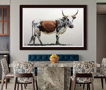A Nicky van Rensburg painting of a Nguni