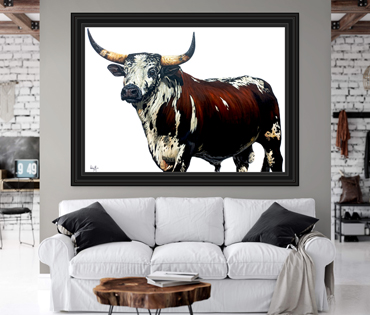 A Nicky van Rensburg painting of a nguni