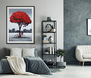 A Nicky van Rensburg painting of a red tree