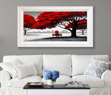 A Nicky van Rensburg painting of red trees