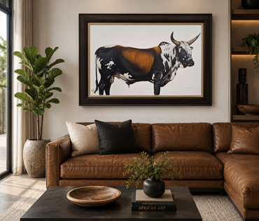 A Nicky van Rensburg painting of a nguni